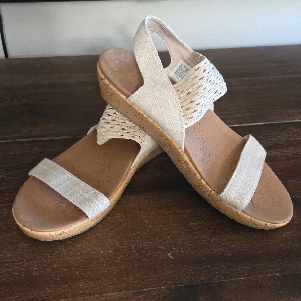 Women's Beige Slingback Sandals - Comfort Wedge